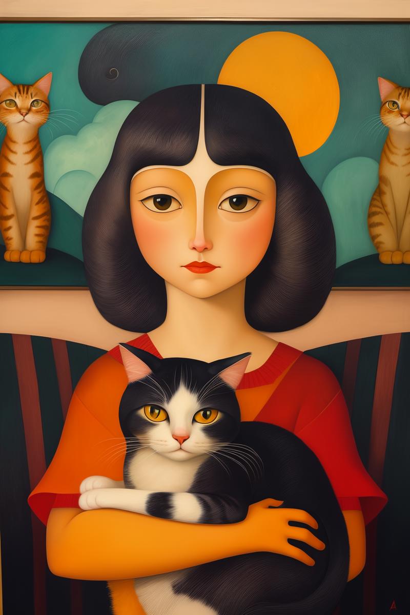 06311-676372215-masterpiece,best quality,cat,oil painting,_lora_tbh110-_0.6_,style of Tarsila do Amaral,.png